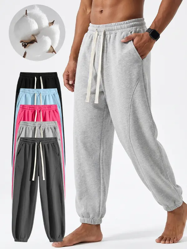 Stretch Fit Men Jogger Sweatpants, Adjustable Drawstring Waist, Wrinkle Resistant Ankle Cuff Pants for Sports Lounge Daily Wear，Soft Elastic Drawstring Tapered Pants Loose Fit Lounge Daily