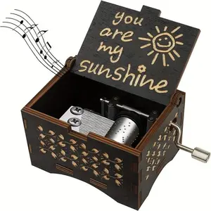 You Are My Sunshine Hand Crank Music Box, Engraved Wooden Vintage Music Box, Mother’s Day Gift for Mom, Sentimental Keepsake Gift