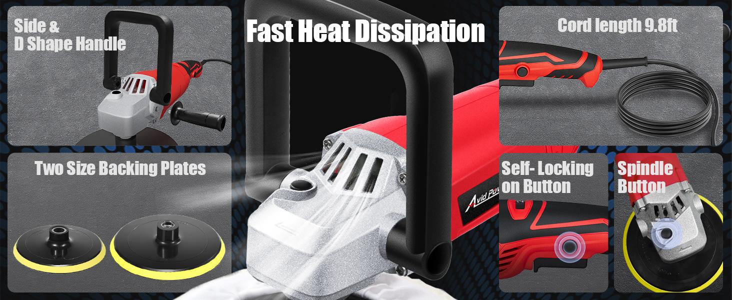 AVID POWER Car Buffer Polisher, 1200W 7 Inch/6 Inch Rotary Buffer Waxer, 6 Variable Speed 1600-3500 RPM, Detachable Handle & Side Handle for Car Detailing, Boat Sanding, Polishing and Waxing
