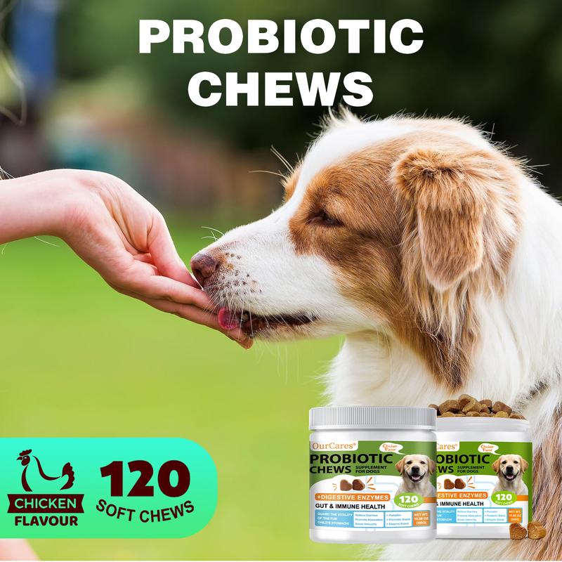 OurCares Probiotics for Dogs Support Gut Health Occasional Diarrhea Digestive Health & Seasonal Allergies Dog Probiotics Soft Chew for Pet Immune System Chicken 120 Soft Chews Pet Daily Chews Snacks