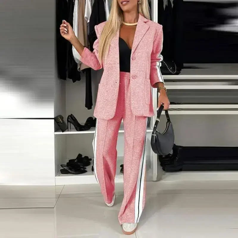 2 Piece Blazer Outfits for Women Comfy Oversized Jacket Wide Leg Pants Suits Notch Lapel Casual Business Dressy Sets Womenswear Fitted 2 piece sets women Long Sleeve Light Gray