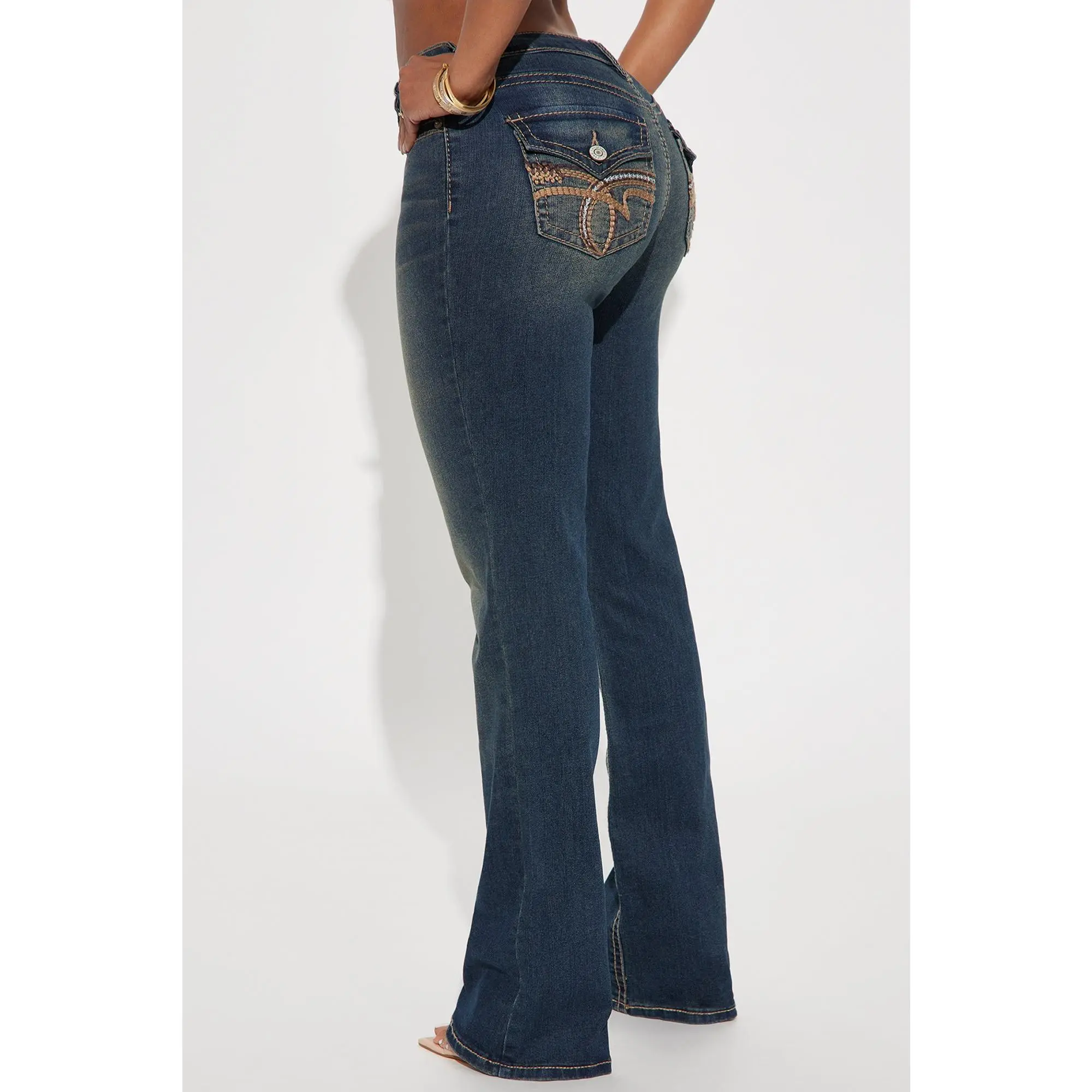 Sofia Embroidered Mid Rise Bootcut Jeans - Vintage Wash
