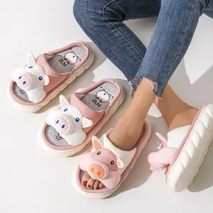 Cartoon Slippers Cute Animal Shape Open Toe Thick Sole Soft Indoor Outdoor Slippers for Women Summer Home Fashion