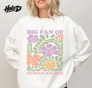 Big Fan Of Human Rights Floral Retro Graphic Shirt - Trendy Women's Shirt, Positive Message Top