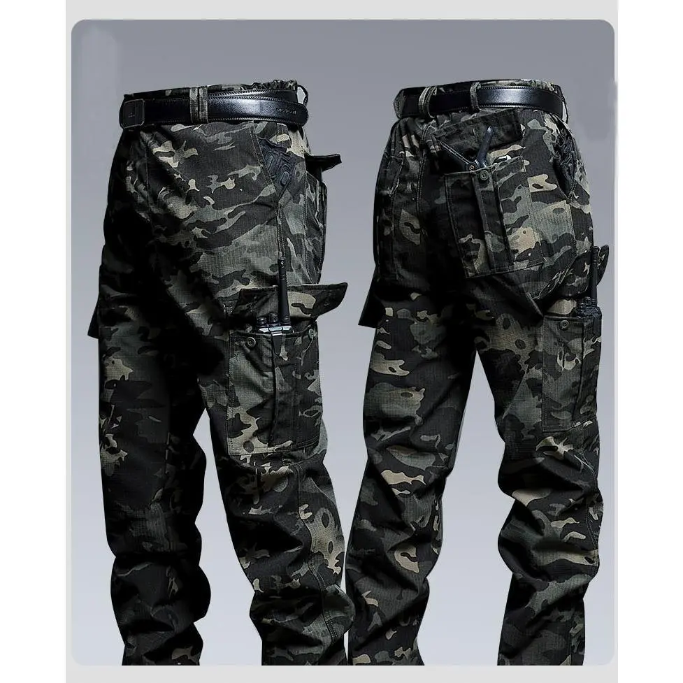 Men's Ripstop Tactical Pants, Camo Cargo Work with Multiple Pockets for Hiking, Hunting, Work.The belt shown in the image is display purposes only and not included as a free gift. essentials elegant polished statement