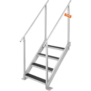 【FathersDayGift】VEVOR Dock Ladder 4 Step, Dock Stairs 30''-38'' Adjustable Height, 500 lbs Load Capacity, Aluminum Pontoon Boat Ladder with Dual Handrails & Nonslip Rubber Mat for Ship/Lake/Pool/Marine Boarding