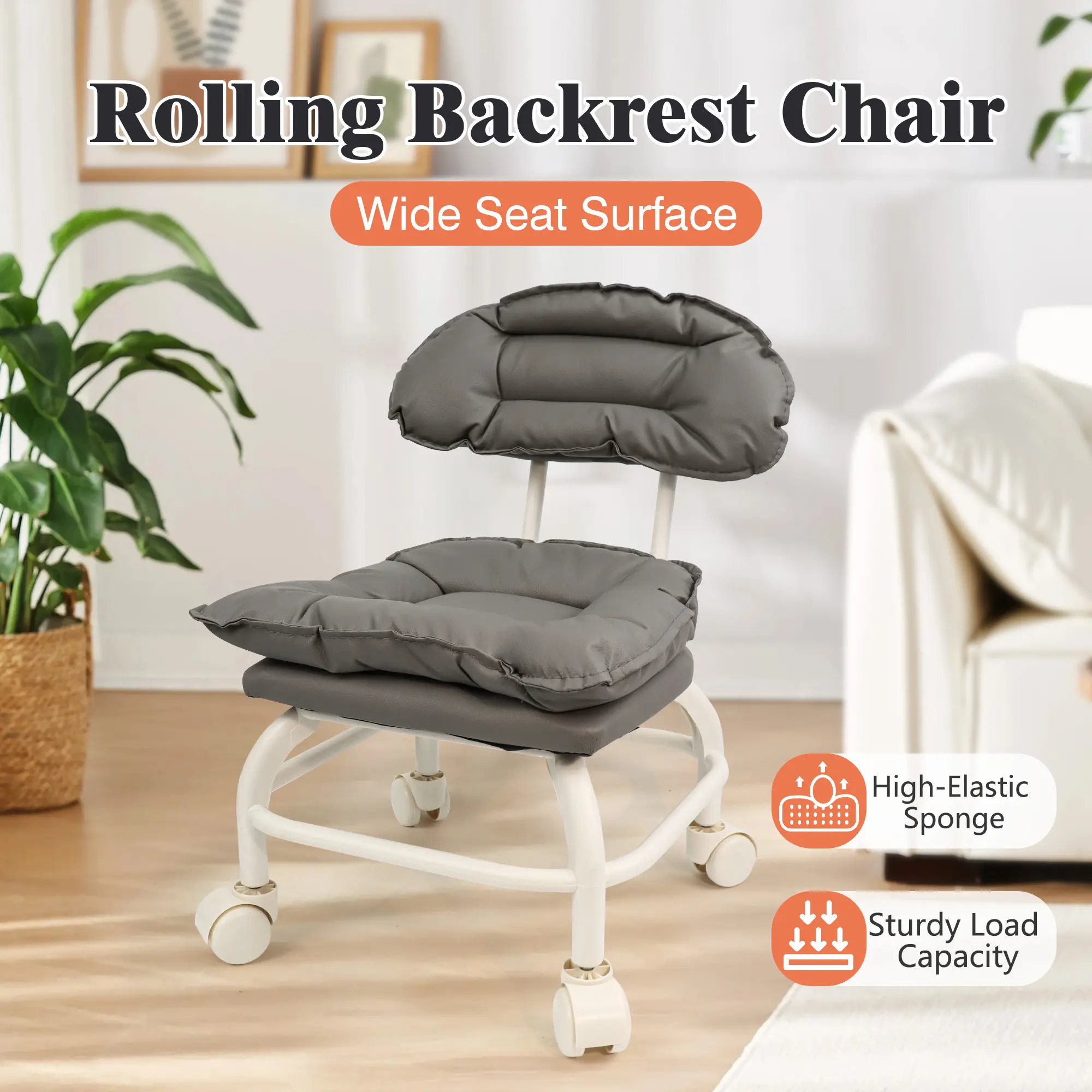 1-Piece Office Rolling Backrest Chair with Silent Wheels for Home, Office Use