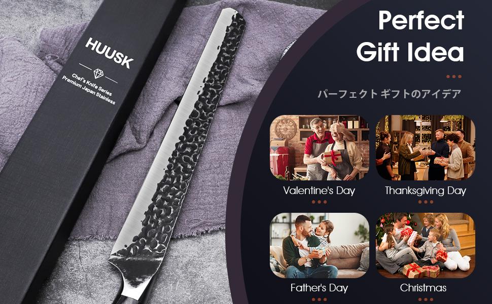 【February Faves】Huusk Japan 12 Inch Hand Forged Slicing Knife for Meats, Ribs, Roasts - Brisket Carving Knife for BBQ and Christmas Gifts – Perfect Father's Day  Gift!