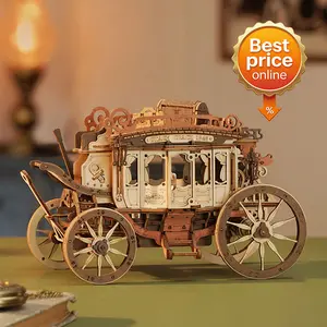 ROKR Stagecoach Mechanical Music Box 3D Wooden Puzzle – DIY Carriage Model Kit with Moving Gears & Melody, Buildable Hobby Toy for Adults & Teens, Vintage Desk Decor Collectible Gift