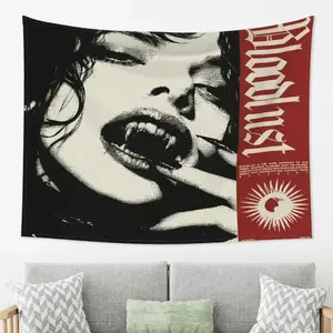 1pc Gothic Vampire Decorative Tapestry Wall Hanging - Black and Red Album Art Decoration - Suitable for Living Room, Bedroom and Office