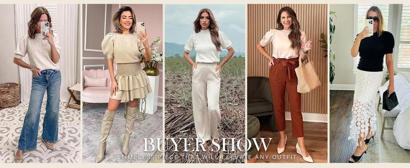 Imily Bela Women's Puff Short Sleeve Sweater Tops Spring Summer Trendy Crew/Square/V Neck Casual T Shirts Blouses Knitwear Comfort Basic Minimalist