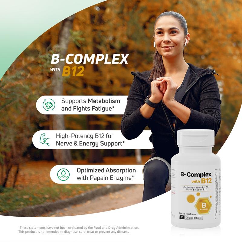 B-100 Complex with B12 High Potency B Vitamin Formula – 90 Coated Tablets