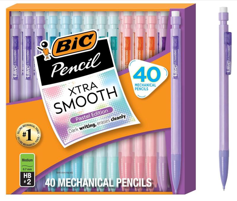 BIC Xtra Smooth Mechanical Pencil with Erasers, 0.7 mm Point, Refillable, 40-Count Pack