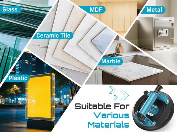 SEESII Suction Cups for Glass Lifting: 8" Tile Suction Cup Lifter with Handle and Pump, 200KG Load Capacity Heavy Duty Vacuum Lifter for Lifting Large Tile, Granite, Metal, Windows (2-Pack)