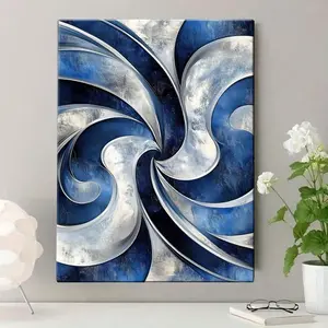 1 Item Abstract Swirls in Blue And Silver Canvas Poster with Wooden Frame - Modern Art Deco Style Wall Decor, Waterproof, Easy to Hang, Suitable for Living Room, Bedroom, Home Office - Unique Gift Idea	