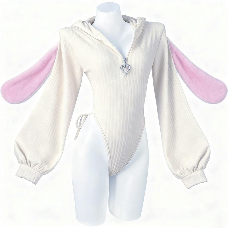 Cute Cosplay Sexy Bunny Outfit Cosplay lingerie for Anime women Costumes,Christmas with Fuzzy Ears & Bodysuit Knitted Rabbit Piece Long Sleeve Jumpsuit Style Soft