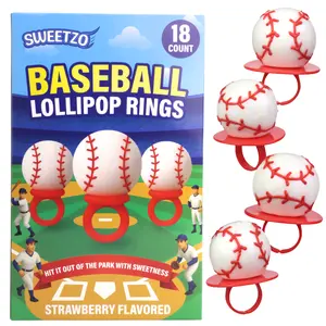 3D Baseball Lollipop Rings, Individually Wrapped, Sports Party Favors, 18 Count