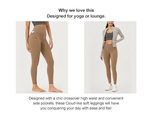 ODODOS Cloud Feeling Crossover 7/8 Leggings with Pockets for Women 25" / 28" V High Wasit Lounge Yoga Pants