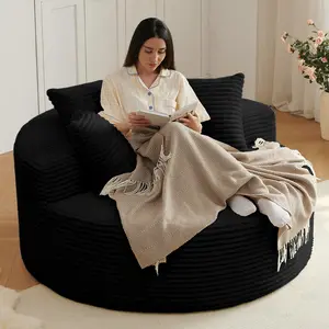 55" W Corduroy Single Foam Sofa Oversized Round Chair w Pillows Modern Sleeper for Living Room Lounge Nursery Projection Room
