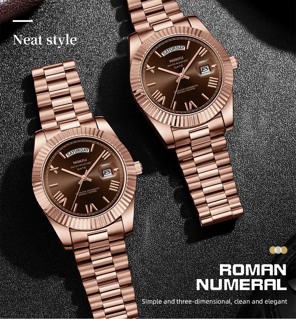 NIBOSI Men's Luxury Dress Watch 40mm rose gold Dial Stainless Steel Band Rotating Quartz Analog Waterproof Luminous Big Face Boss Wrist Watch NIBOSI Men's Luxury Dress Watch 40mm rose gold Dial Stainless Steel Band Rotating Quartz Analog Waterproof Luminous Big Face Boss Wrist Watch