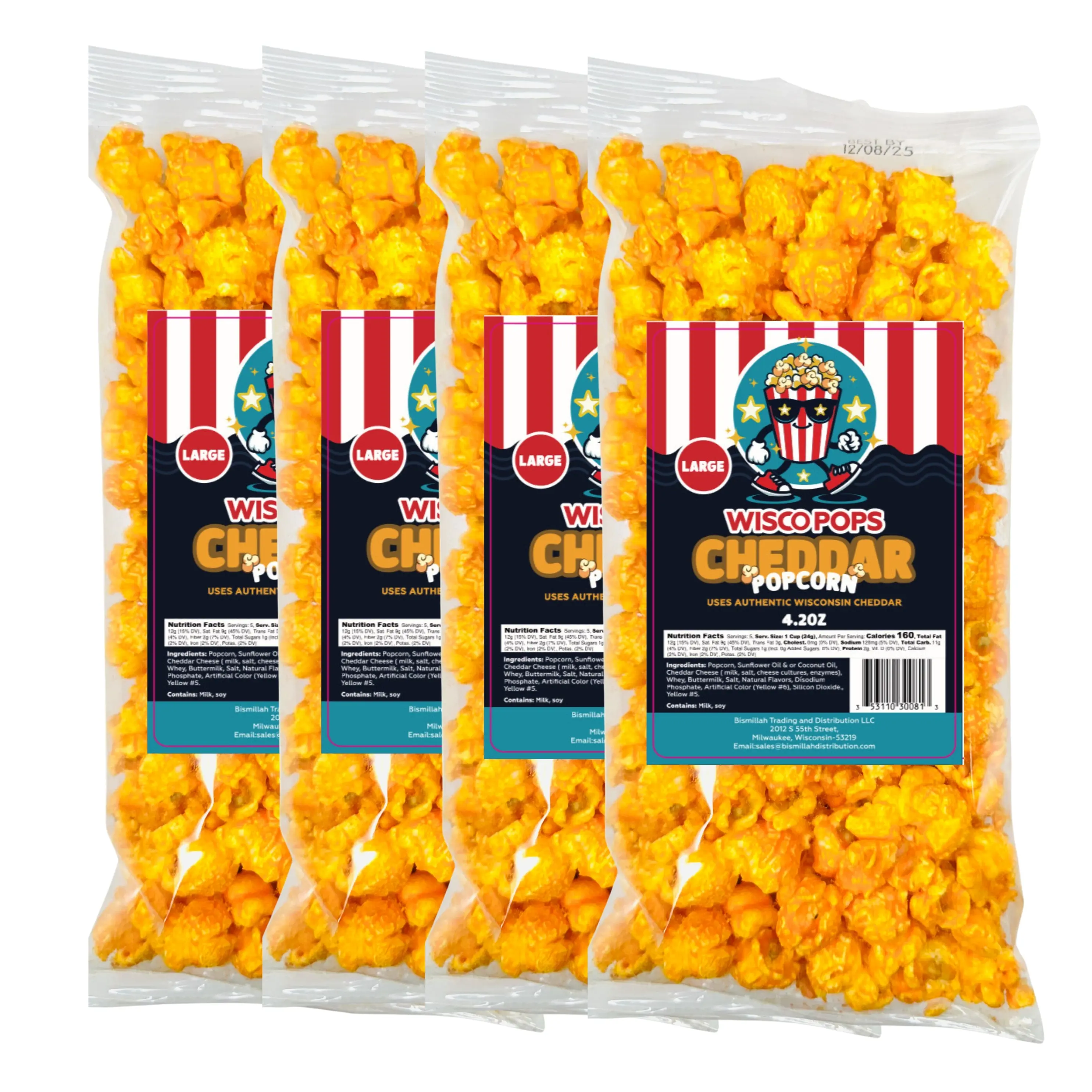 Wisco Pops Cheddar Popcorn, Large Mix, 4.2 oz, 4-Pack, Wisconsin's Best