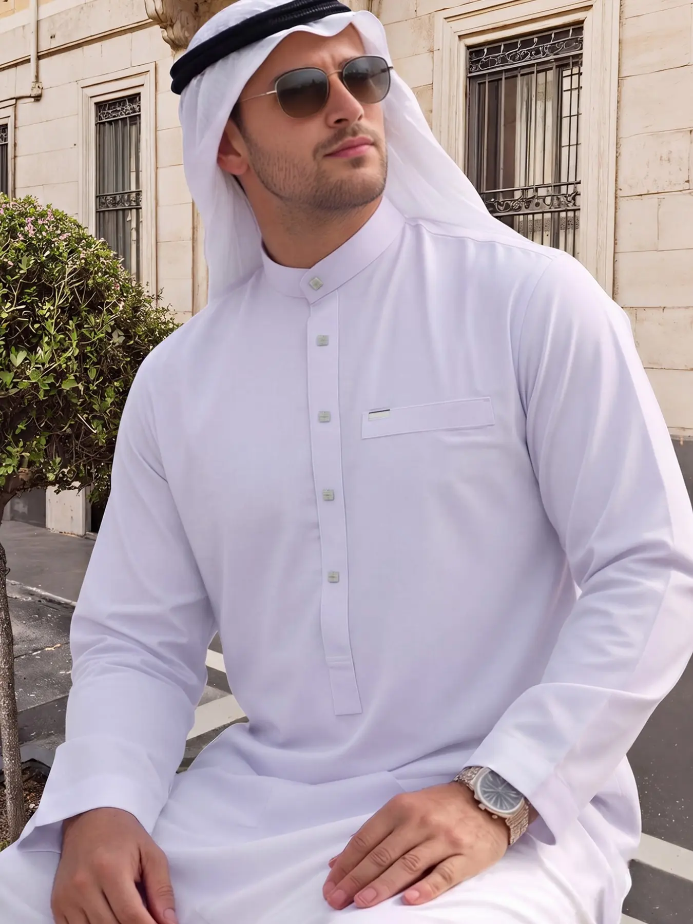 Islamic Traditional Men's Stand Collar Long Robe, Muslim Thobe, Modesty Thobe, Business Casual Loose Fit, Modest, Ideal for Eid Al-Adha & Gift Giving