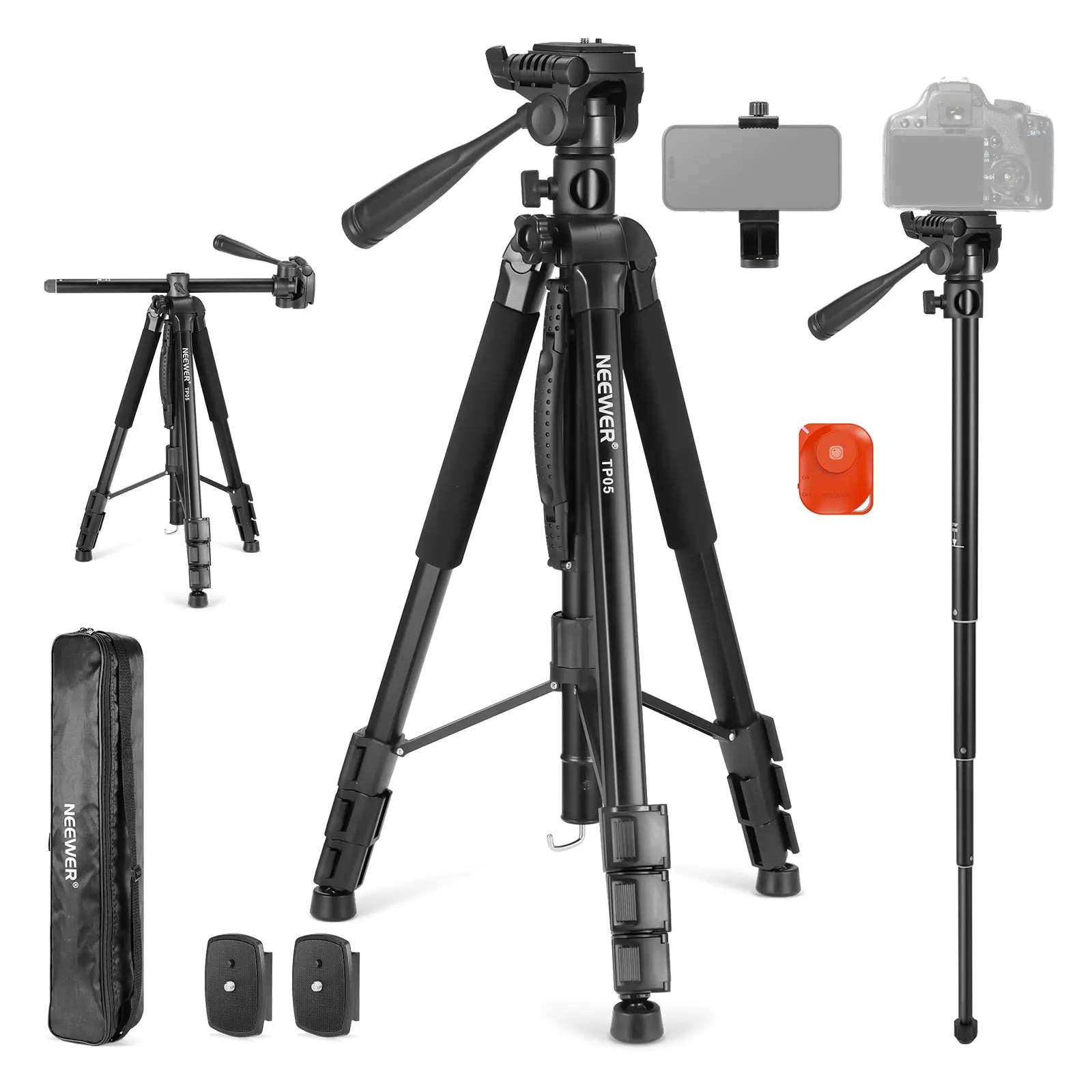 NEEWER TP05 74.4" Video Tripod Monopod, Convertible Camera Tripod, 360° Pan & Tilt, Adjustable Height Aluminum Tripod for DSLR, Camcorder, Live Streaming tiktokshopbacktoschool
