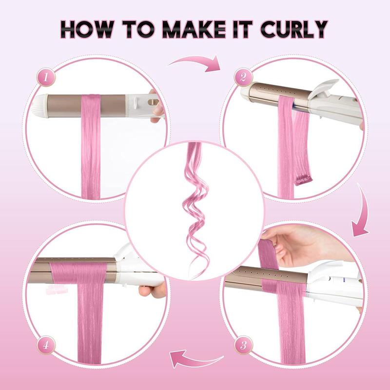 24" Pink Clip-in Hair Extensions - Synthetic Straight Colorful Hairpiece for Party, Cosplay & Kids Gift (12PCS Pack)