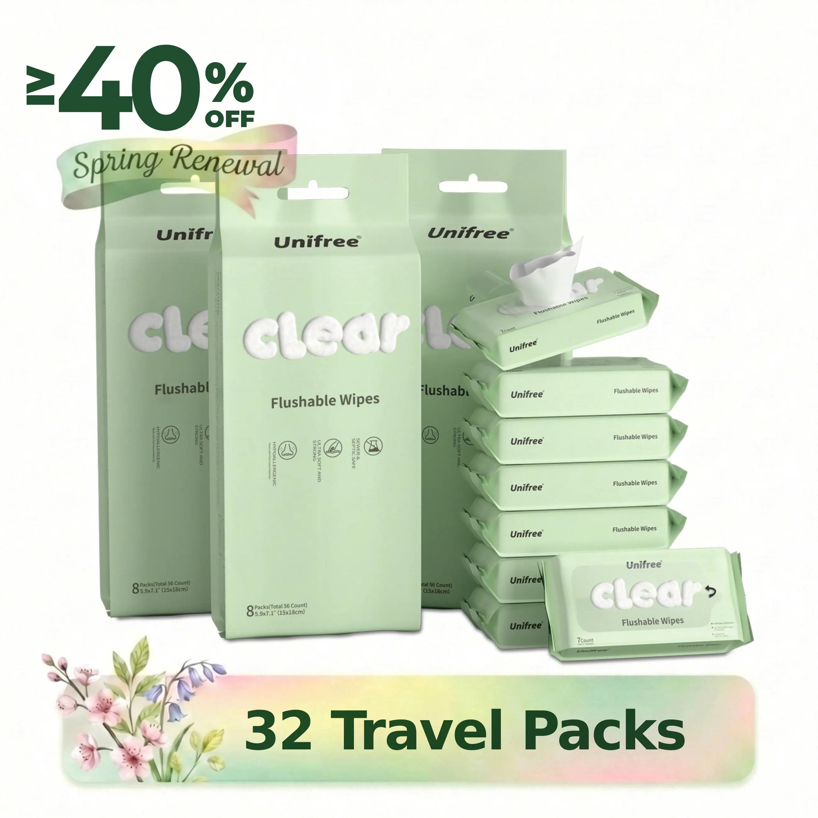 32 Travel Packs (224 Wipes Total)