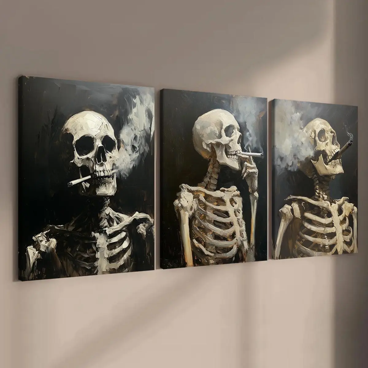 Skull Pattern Canvas Painting, 3 Counts/set Creative Wall Art Poster, Wall Art Decor for Home Living Room Bedroom Office Artwork