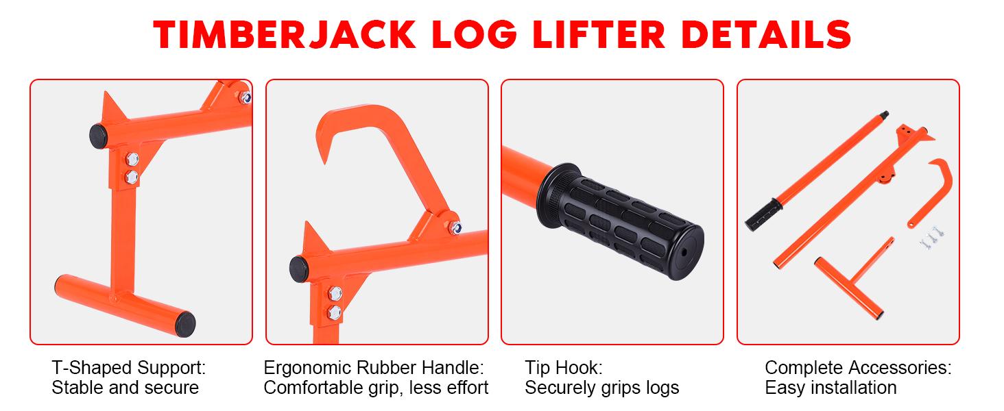 50.9" Timberjack Log Lifter, Adjustable Log Roller Cant Hook, Ups to 15.5" in Dia Log Roller Tool, Heavy Duty Steel Log Jack, Logging Tools for Rolling and Raising Up Logs