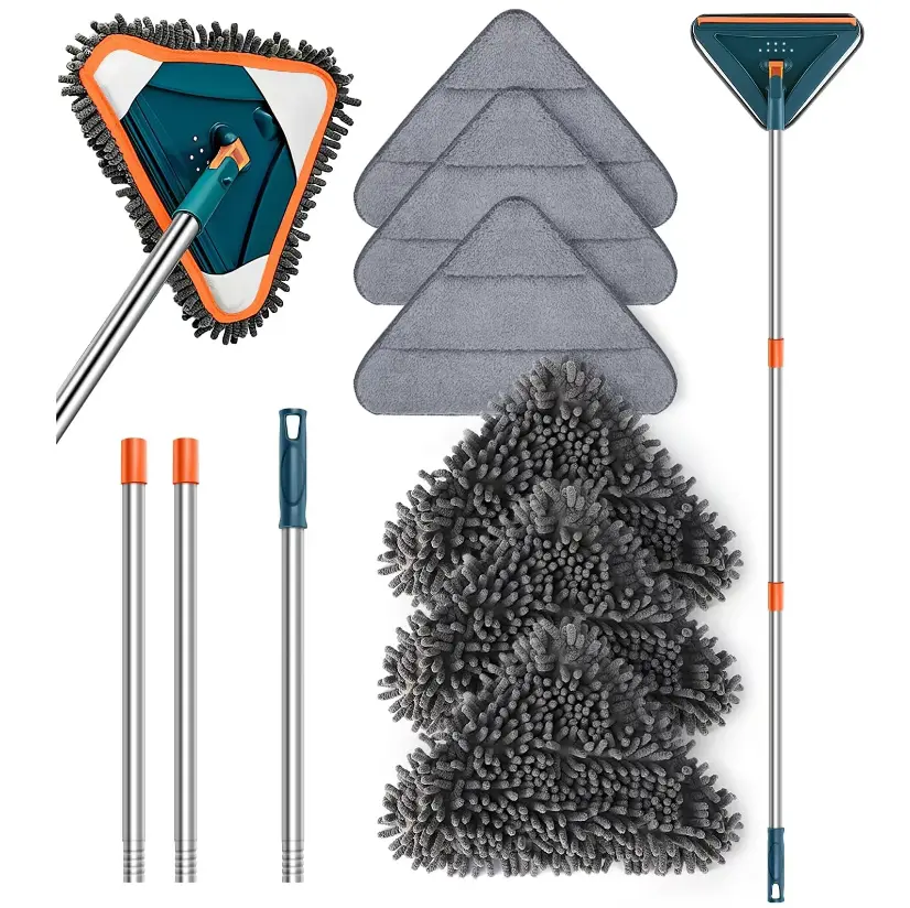 Long Handle Wall Cleaner AdjustableLength Wall Mop 360° Spinning Head Floor WallWashing Cleaning Tool for Walls Ceiling FansFloors Baseboards Dust Kitchen General Purpose,6 Replacement Pads | Summer Deals campingessentials