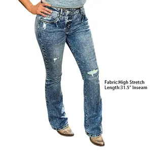 Flamingals Wash Ripped Mid Waist Bootcut Jeans Womenswear