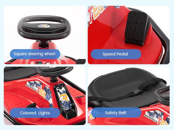 PHI VILLA Kids Electric Drift Car, 2 Speed Wiggle Go Kart for Boys & Girls Ages 3+, 24V Crazy Cart, Front Lights, Bluetooth Music & Safety Harness