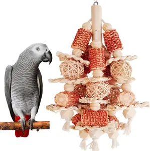 Natural Corn Stick Parrot Toys for African Grey Macaws Cockatoos Cockatiel Sun Conure 15.8x7 inches Durable Multifunctional Mental Stimulation Safe Non-Toxic Materials