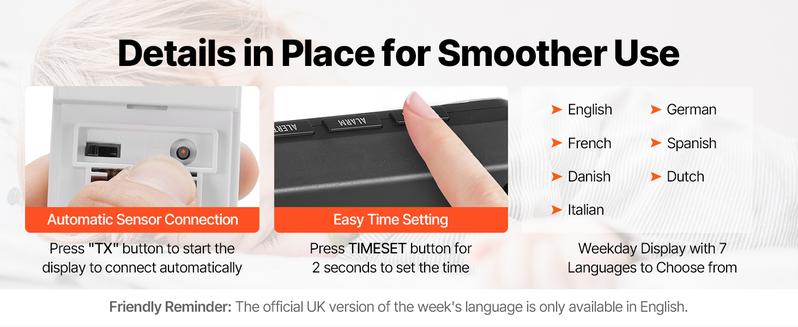 VEVOR Weather Station Indoor Outdoor,  7.5 in Large Color Display, Wireless Digital Home Weather Station, with Sensor Atomic Clock Adjustable Backlight Forecast Data Calendar Alarm Alert Temperature