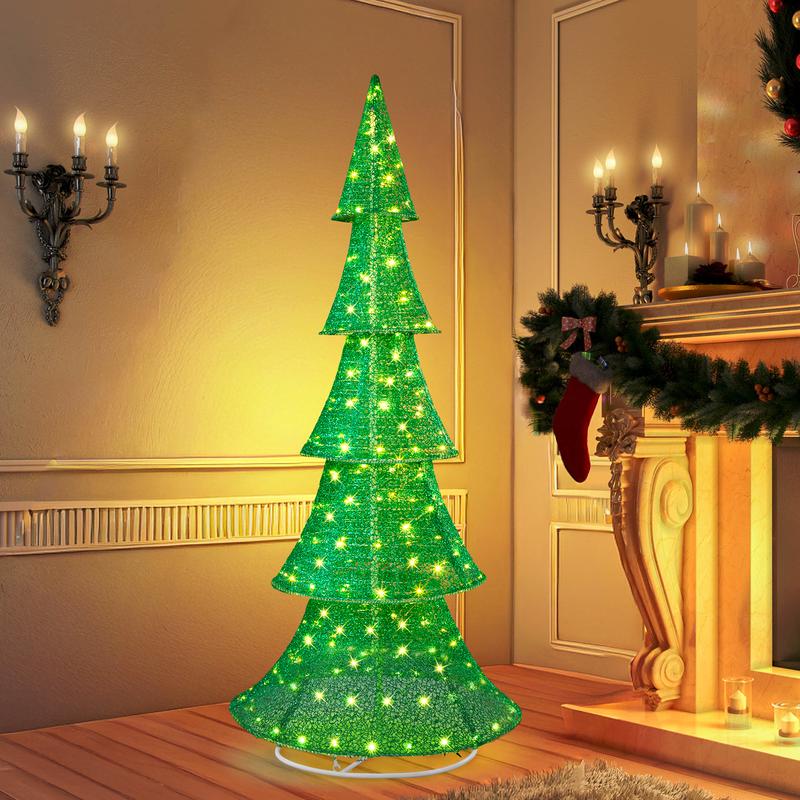 6ft Pre-Lit Pop-Up Christmas Tree with 200 LED Lights, Large Holiday Party Christmas Decoration for Indoor and Outdoor Use, Green