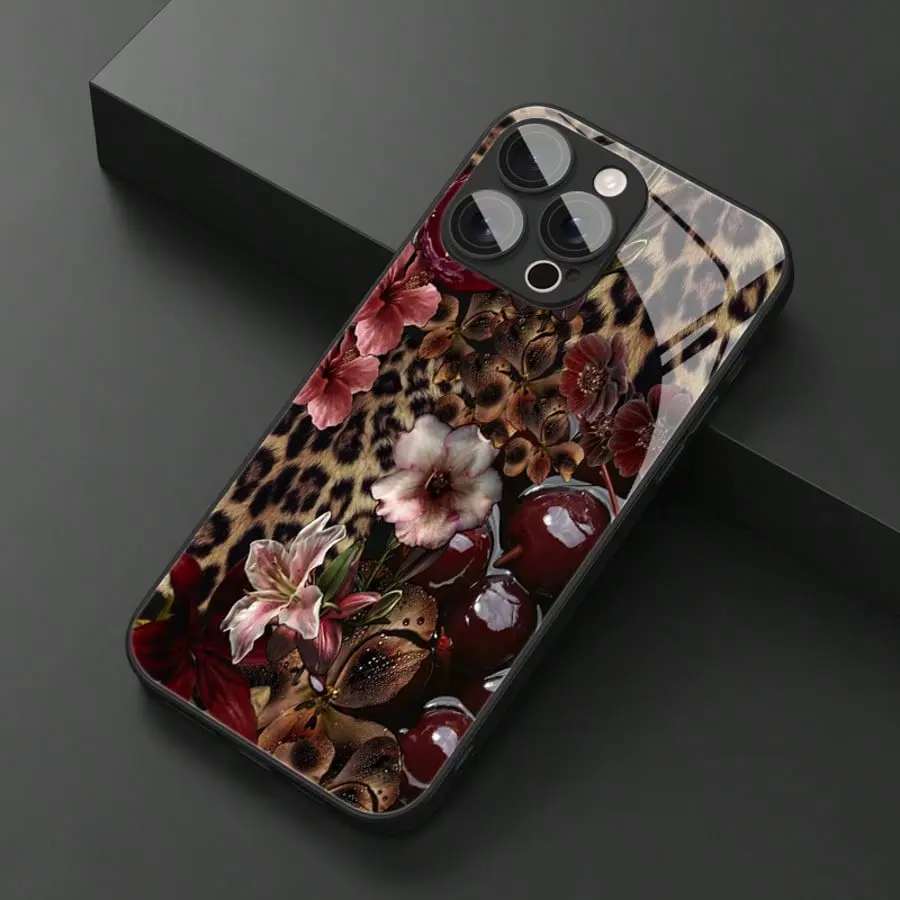 Vintage Lily Pattern Tempered Glass Phone Case - High-End Stylish TPU Cover for iPhone 17/16/15/14/13/12/11 Series, Ideal Christmas Gift for Loved Ones, E-Commerce Mobile Accessory, Iphone Series