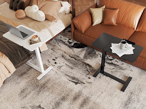 Overbed Bedside Table Adjustable with Wheels, Mobile Standing Stand Up Rolling Laptop PC Desks with Tilting Top Height Tray Side Computer Workstation