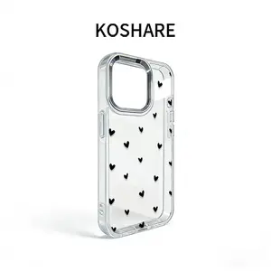 Electroplated Camera Frame Clear Case with Full Heart Pattern | Cute Protective iPhone Case for iPhone/Samsung/Google/Motorola