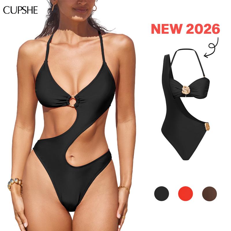 CUPSHE 【Valentine's Day】 O-Ring Cutout Monokini One-Piece Swimsuit - Deep V-Neck & Waist-Defining Cross Tie Back | 2026 Glam Pool Party Must-Have CUPSHE 【Valentine's Day】 O-Ring Cutout Monokini One-Piece Swimsuit - Deep V-Neck & Waist-Defining Cross Tie Back | 2026 Glam Pool Party Must-Have