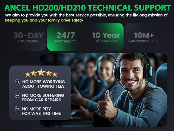 ANCEL HD200/HD210 Bluetooth Heavy Duty Truck Scanner Diesel Diagnostic Tool All System HDOBD & OBD2 Code Reader with Speed Limit Reset for（Cummins &Caterpillar HD200）( Volvo & International HD210),Lifetime Free Updates