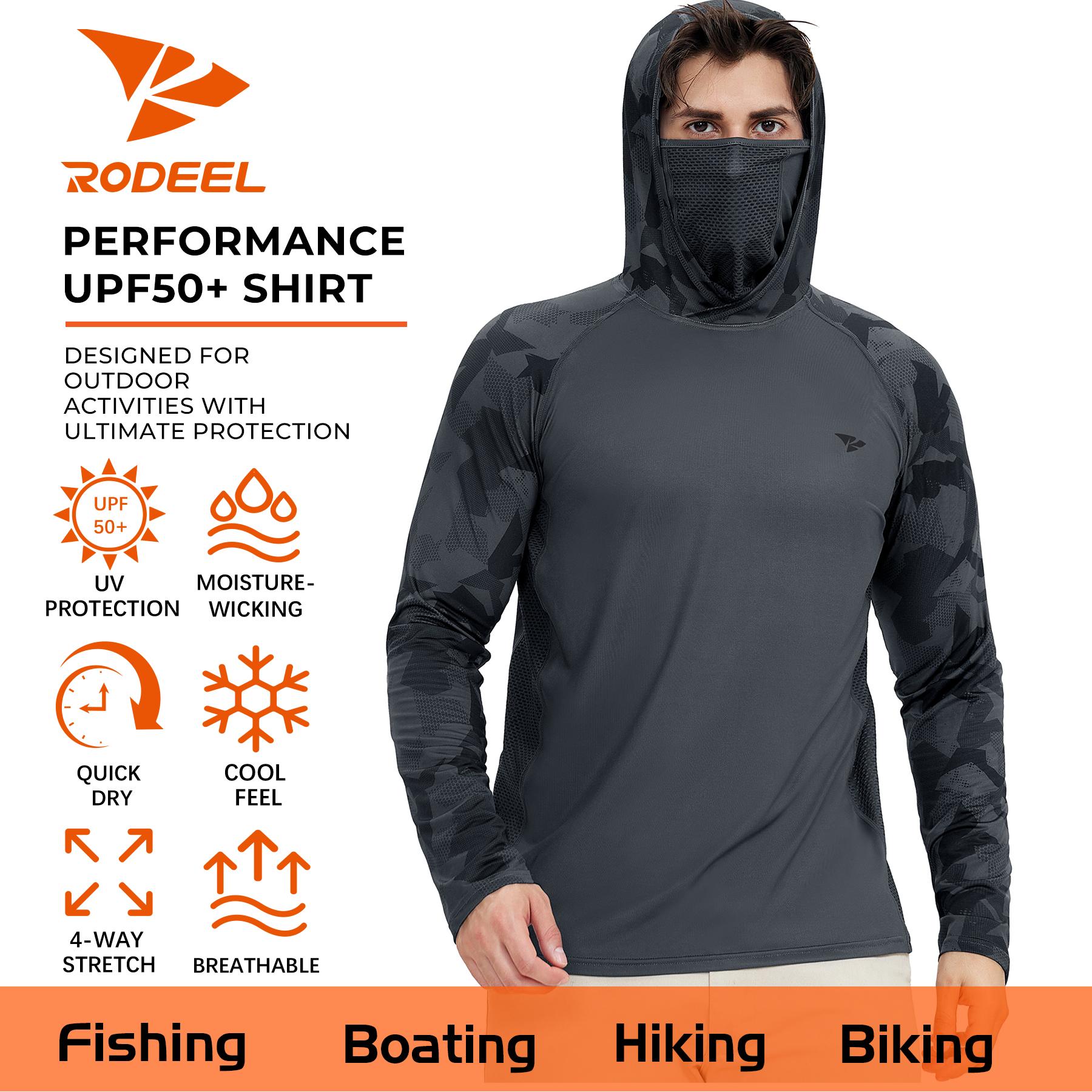 【RODEEL】915 Sun Hoodie Shirts w/ Mask Neck Gaiter Men UPF 50+ UV Protection Long Sleeve Lightweight Quick Dry Moisture Wicking Breathable Cooling Athletic Activewear for Outdoor Fishing Boating Hiking Cycling Construction Roofing Gardening Tree Service 【RODEEL】915 Sun Hoodie Shirts w/ Mask Neck Gaiter Men UPF 50+ UV Protection Long Sleeve Lightweight Quick Dry Moisture Wicking Breathable Cooling Athletic Activewear for Outdoor Fishing Boating Hiking Cycling Construction Roofing Gardening Tree Service