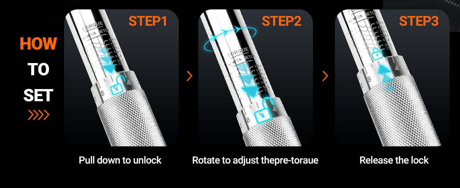 ROMON Torque Wrench 1/2 Inch, 5 Pcs Drive Click Torque Wrench Set, Dual-direction Torque Wrenches 27.1-203.5N.m/20-150ft.lb, 72-tooth, ±4% High Precision For Motorcycle, Car