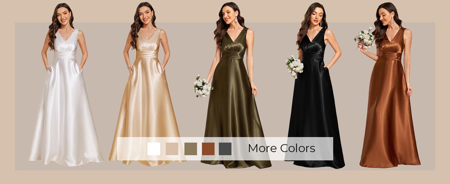 Ever-Pretty 2026 Evening dress V-neck Empire Waist Satin Maxi Bridesmaid Dress with Pockets 02326 Comfort,party dress, dress Spring  Evening dress