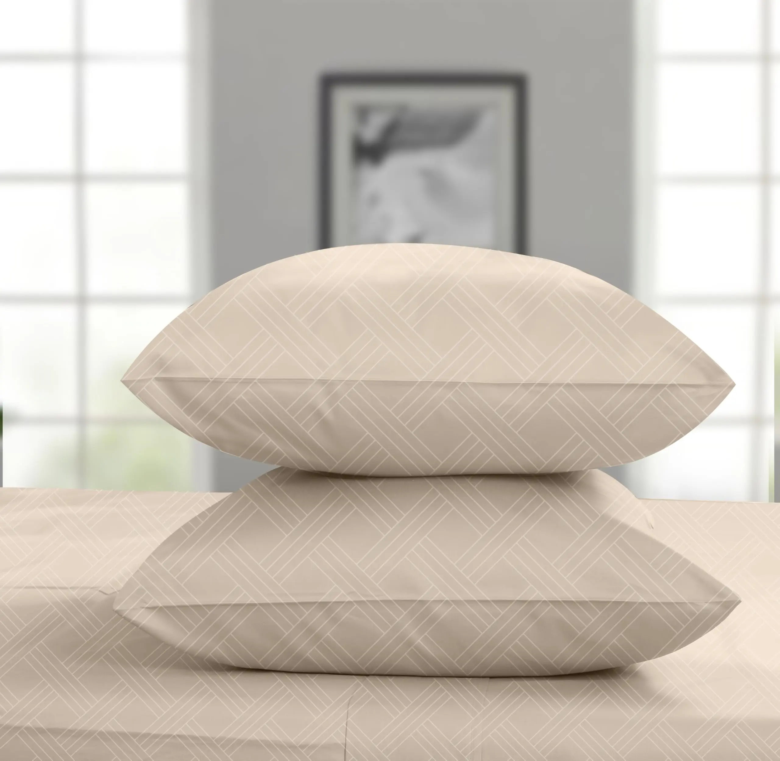 Threadmill Home Linen 2-Piece Luxury Geometric Pillowcase Set - 800TC Jacquard Sateen Weave, 100% Pure Cotton, Soft, Breathable, Durable, Fade-Resistant Home Bedding Pillow Cases