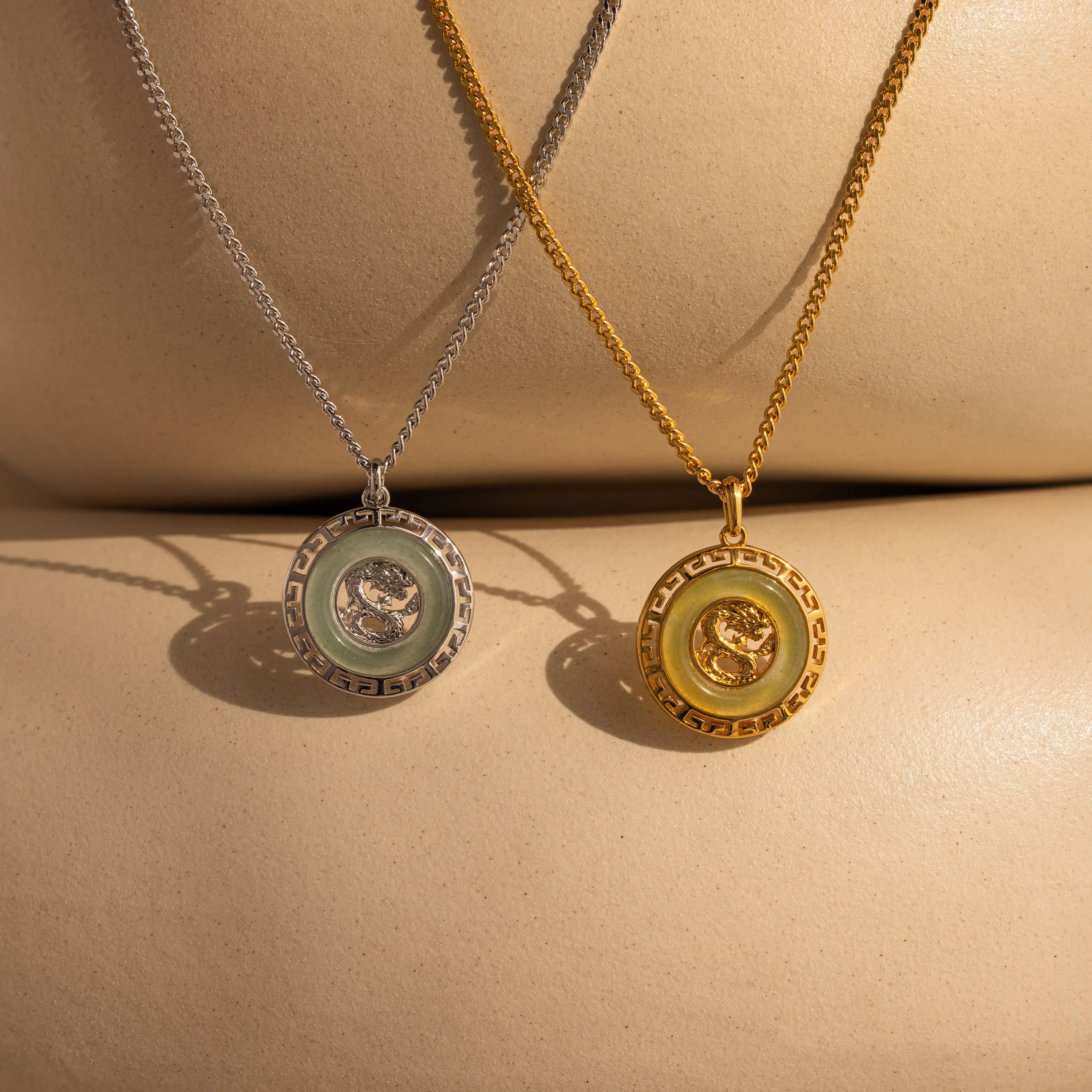 Jade Dragon Pendant Necklace by Caitlyn Minimalist - Green Gemstone Coin Necklace in Gold & Silver - Zodiac Charm Necklace - Unique Jewelry for Women - Gift for Her