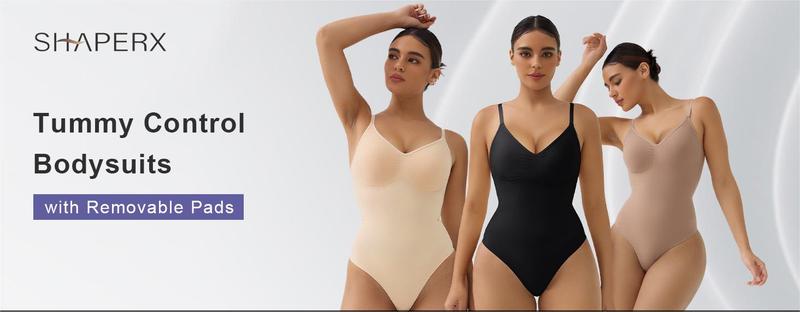 SHAPERX Tummy Control Thong Bodysuit Built in bra Shapewear for Women with Removable Pads Womenswear Underwear