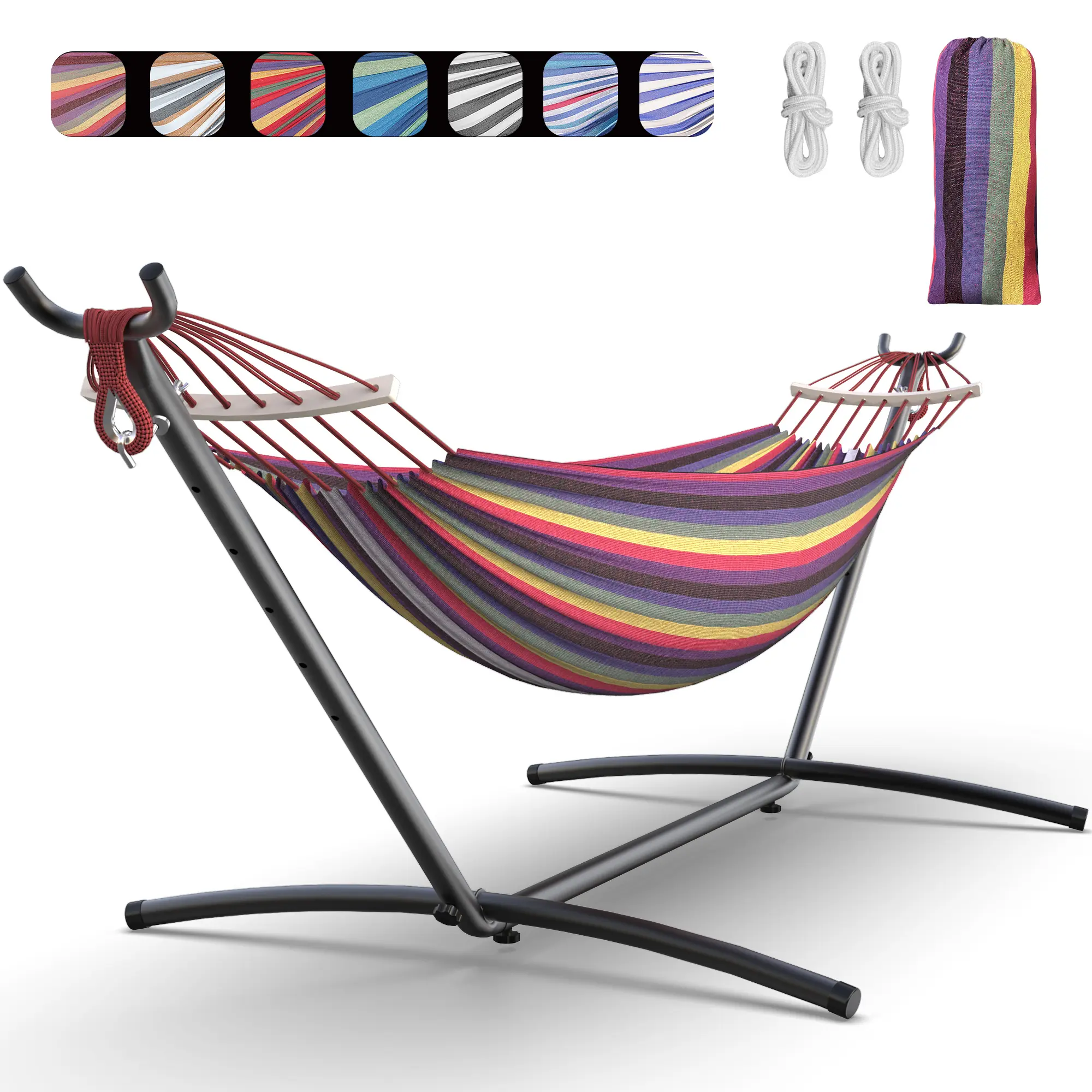 Double Hammock with Heavy-Duty Steel Stand, 600lbs Weight Capacity, Portable with Carry Bag for Easy Travel, Easy Assembly, Hammocks for Outside, Outdoor Swing Camping for Friends & Family (Indoor/Yard Use)