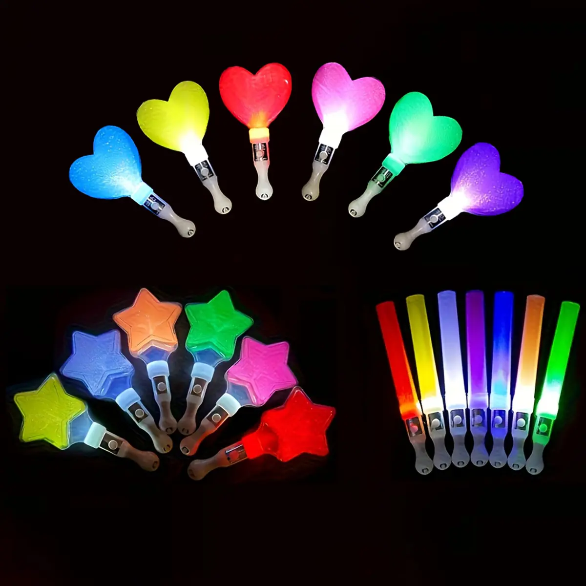 20 Colorful LED Glow Sticks Set - Heart Star Circle Designs, 3 Flashing Modes, Glow-in-the-Dark Party Supplies, Perfect for Weddings Birthdays Bridal Showers Carnivals Halloween Christmas Decorations，[graduation2026]
